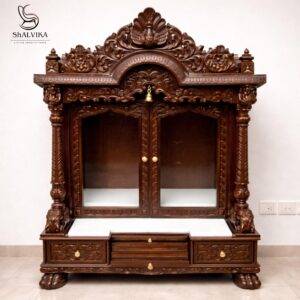 Peacock Design Door Temple in Teak Wood