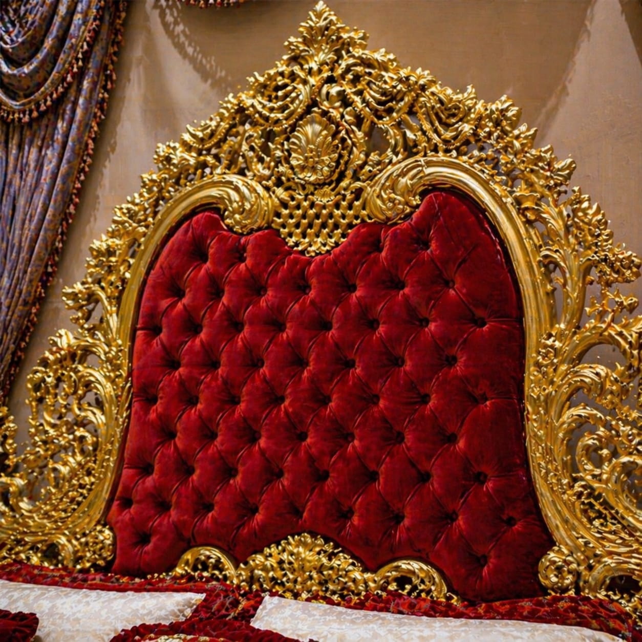 Premium Luxury Bedroom Set in Red & Gold