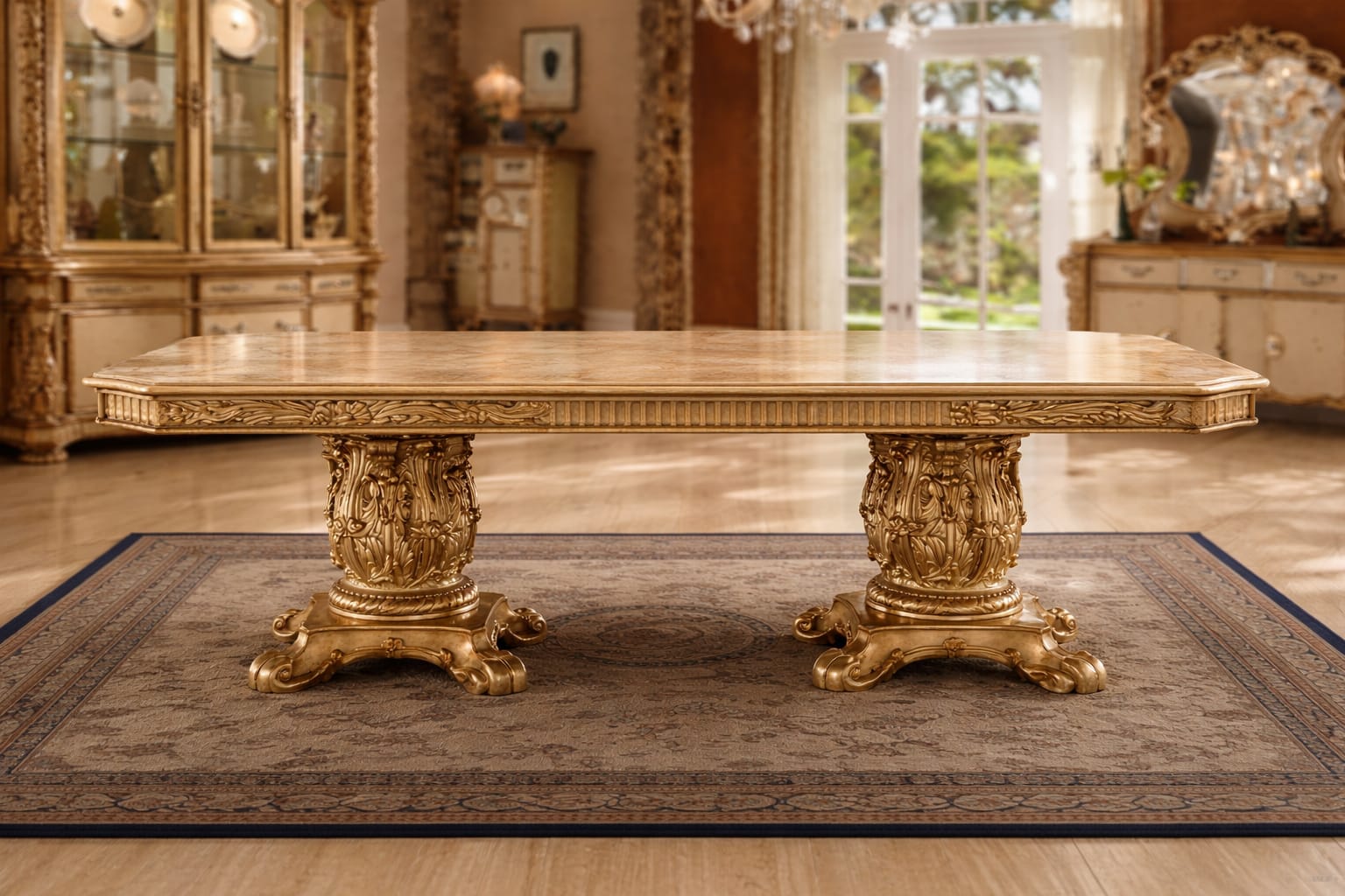 Royal Antique Dining Set in Gold Finish