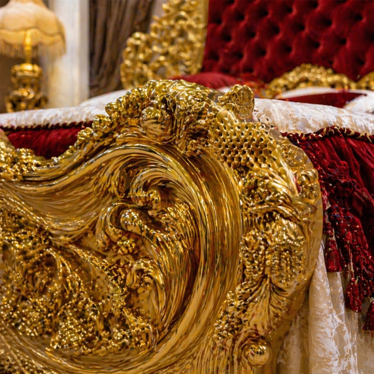 Royal Luxury Bedroom Set in Red & Gold