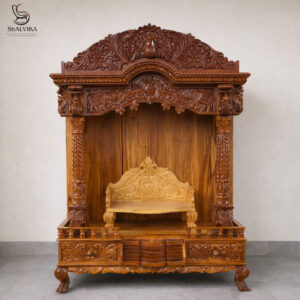 Teak Wood Pooja Mandir in Peacock Design