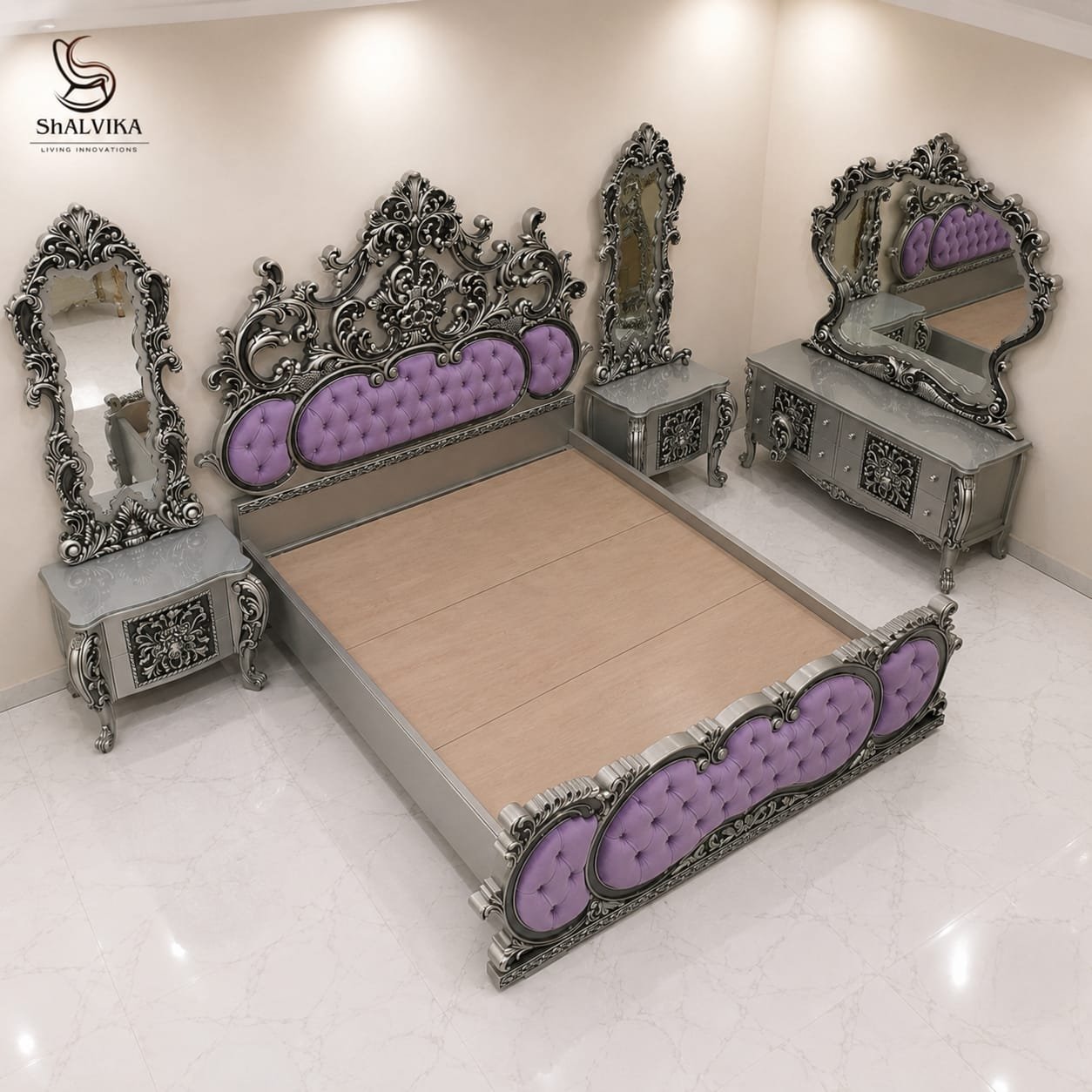 Custom Made Silver Bed Set by Shalvika Living