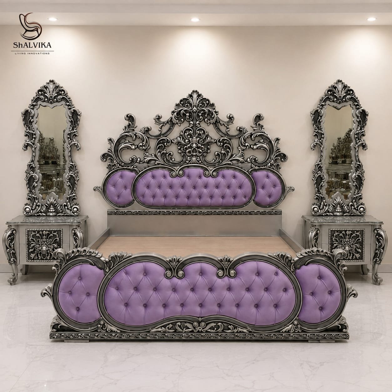 Designer Silver Bed Set by Shalvika Living