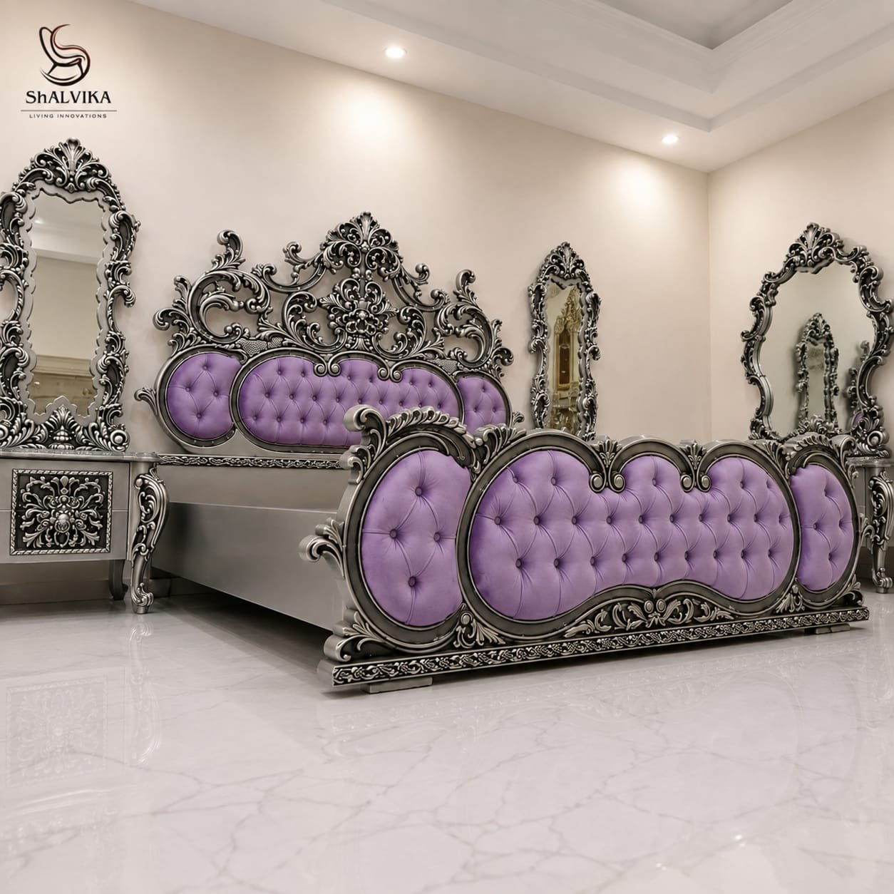 Elegant Silver Bed Set by Shalvika Living