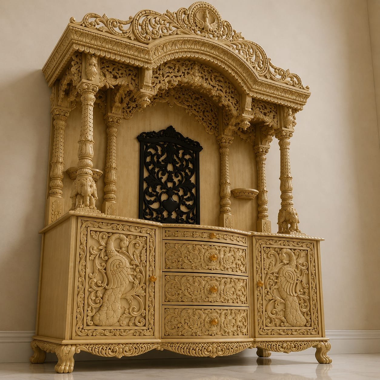 Fully Carved Temple in House Design by Shalvika Living