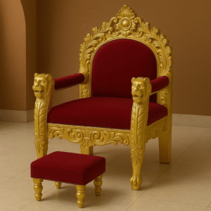 Wooden Guru Ji Chair with peacock and lion designs