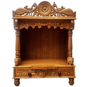 Teak Wood Pooja Mandir in Peacock Design