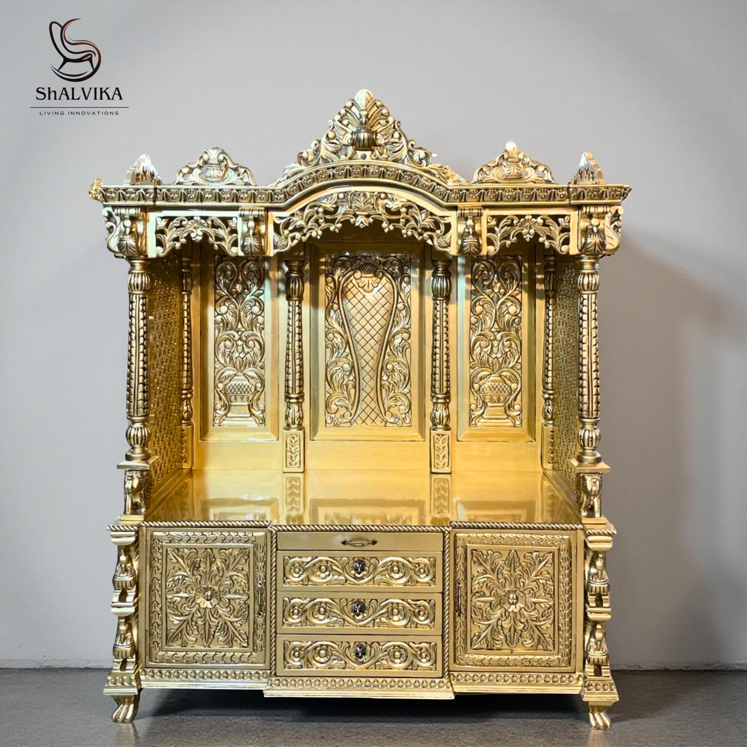 Carved Wooden Temple in Antique Gold Paint