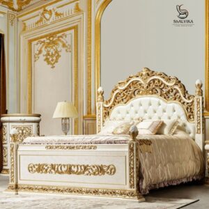 Vintage Carved Royal Golden White Bed