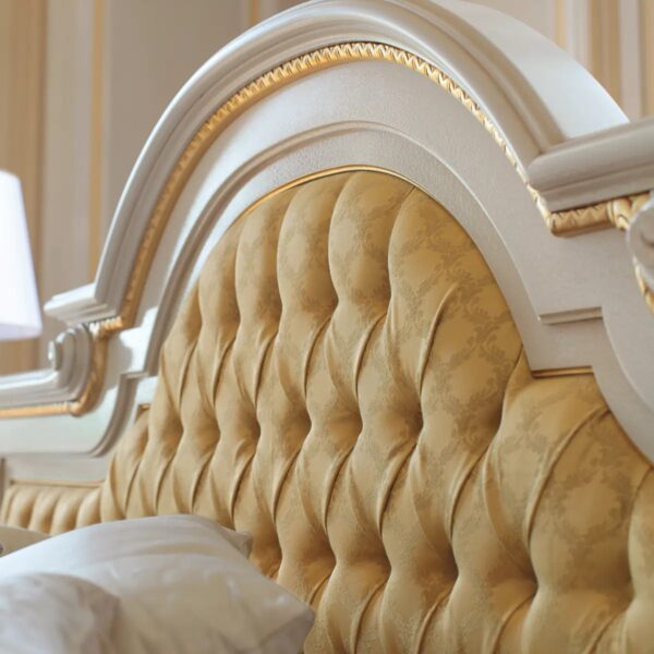 Royal Luxury Teak Wood Bed – Off White with Gold Highlights Luxury Furniture By Shalvika Living Innovations