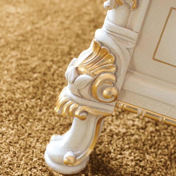 Royal Luxury Teak Wood Bed – Off White with Gold Highlights Luxury Furniture By Shalvika Living Innovations