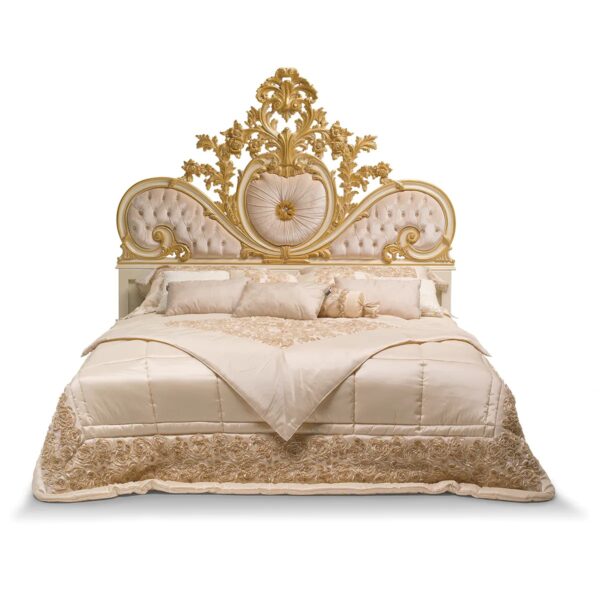 Wooden Royal bed in teak wood with duco gold paint Luxury Furniture