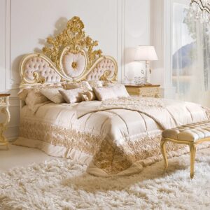 Wooden Royal bed in teak wood with duco gold paint Luxury Furniture
