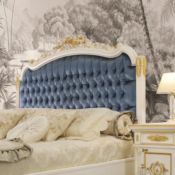 Regal Heritage Teak Bed – Pure White with Gold Highlights Luxury Furniture By Shalvika Living Innovations