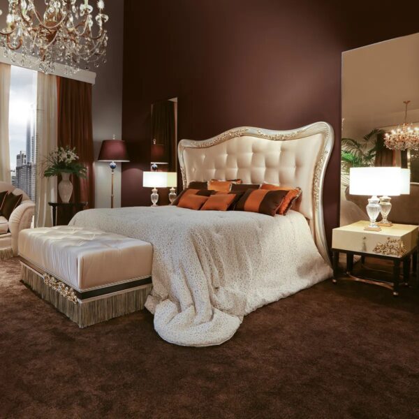 Royal French Teak Bed – Elegant Gold Finish Luxury Furniture By Shalvika Living Innovations