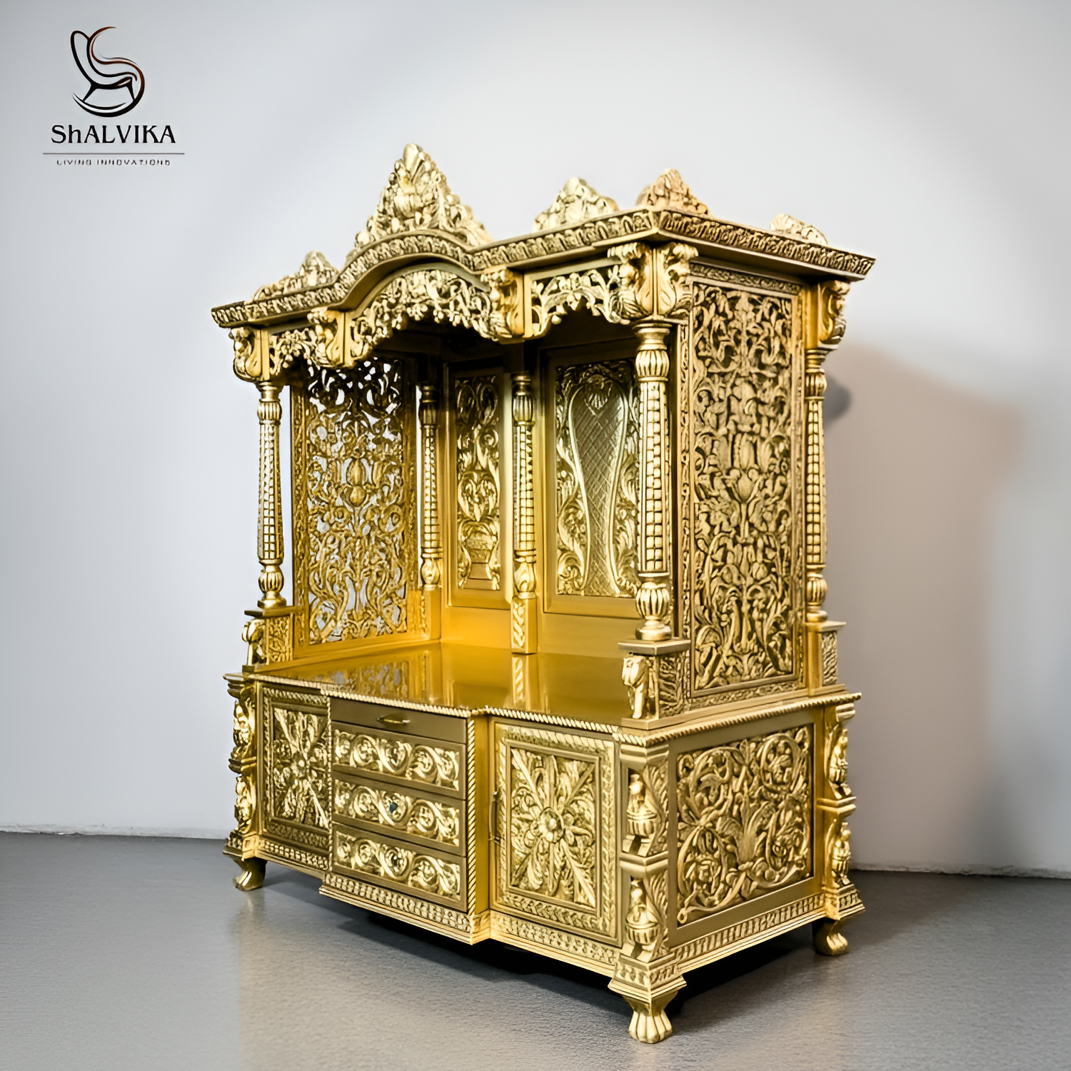 Carved Wooden Temple in Antique Gold Paint