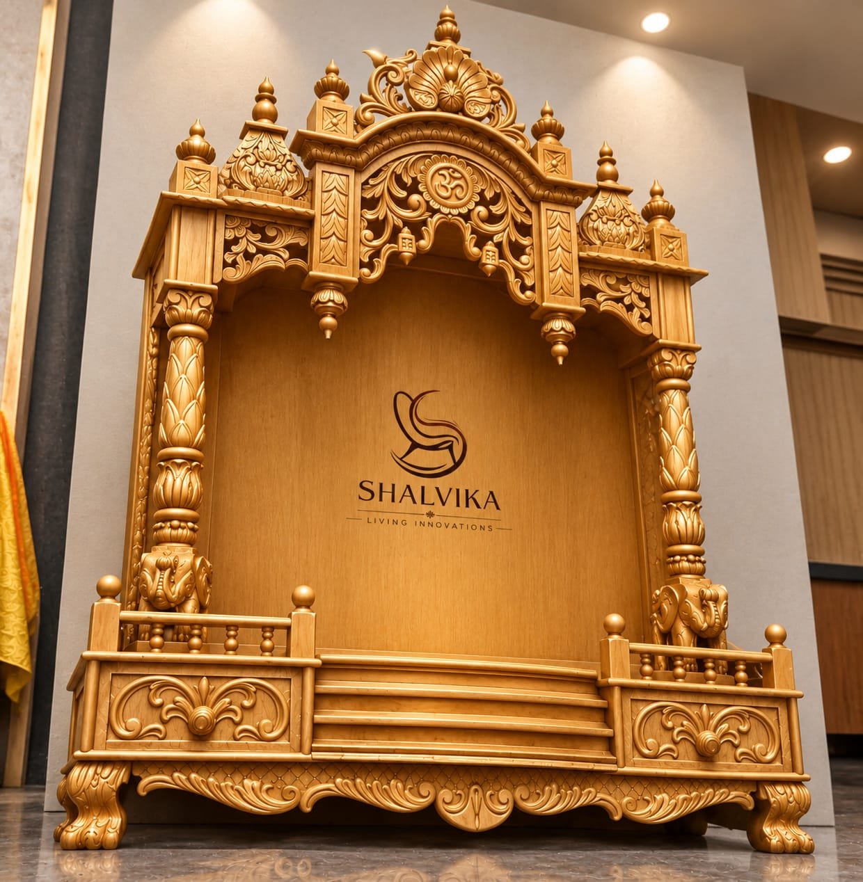 Antique Gold Temple in Teak Wood for Home