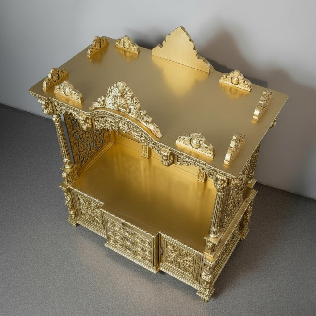 Carved Wooden Temple in Antique Gold Paint