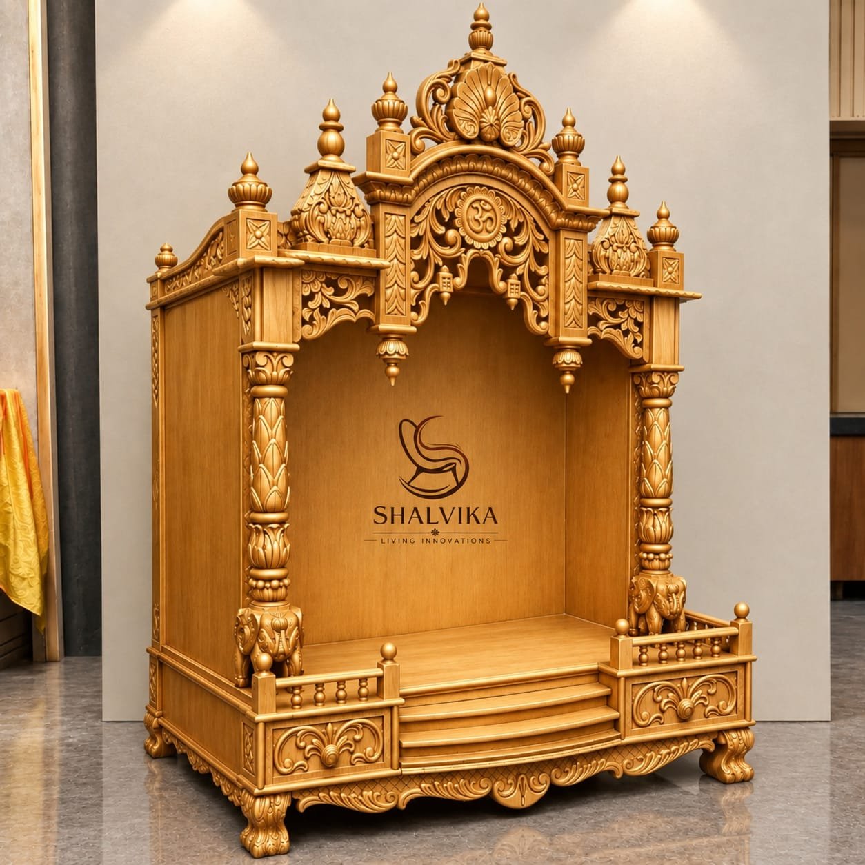 Custom Made Gold Temple in Teak Wood by Shalvika Living