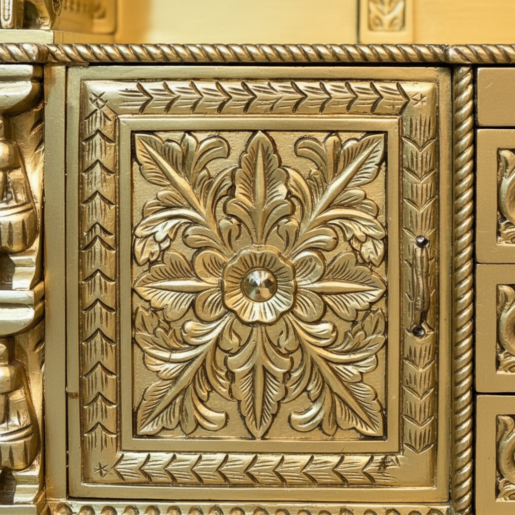 Carved Wooden Temple in Antique Gold Paint