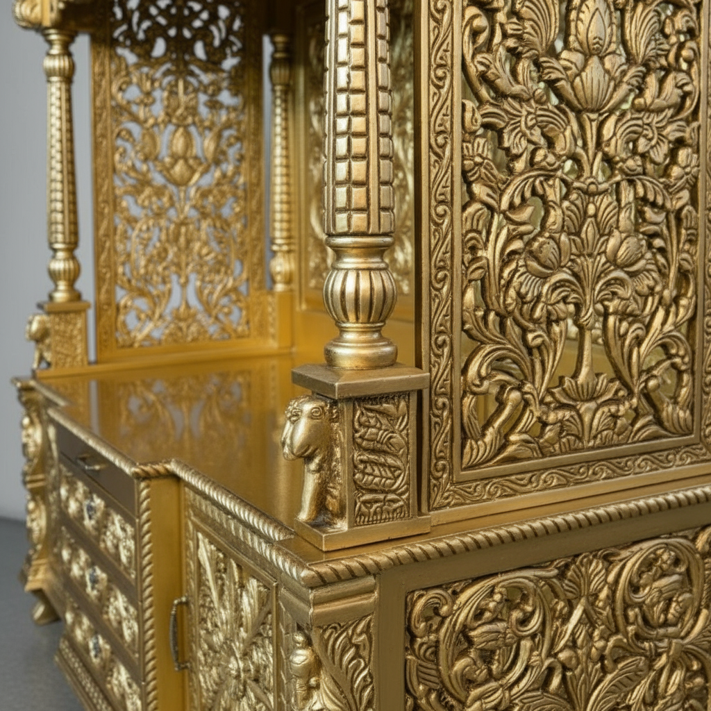 Carved Wooden Temple in Antique Gold Paint