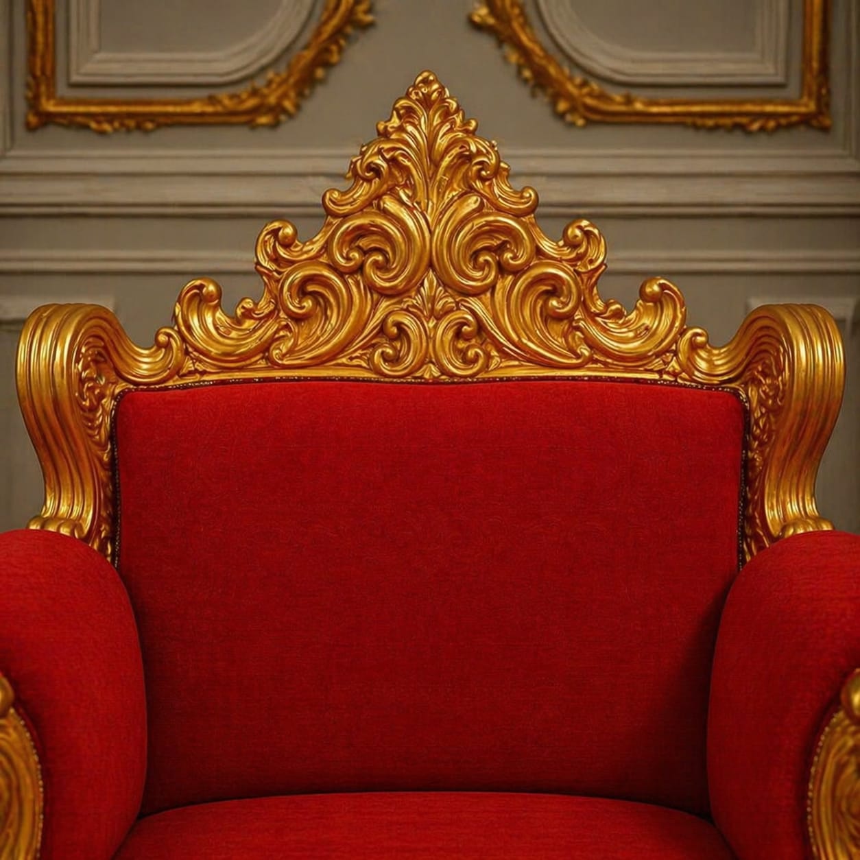 Carved Designer Guruji Chair in Red and Gold
