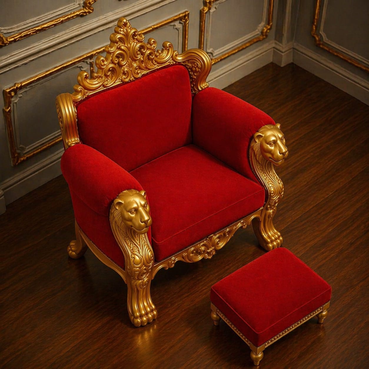Handcrafted Designer Guruji Chair in Red and Gold