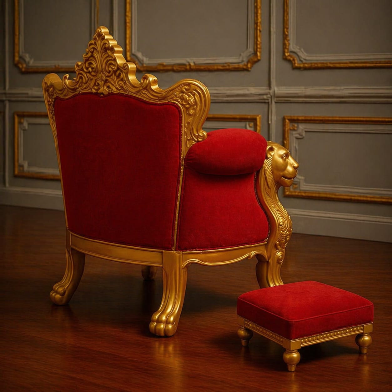 Teak Wood Designer Guruji Chair in Red and Gold