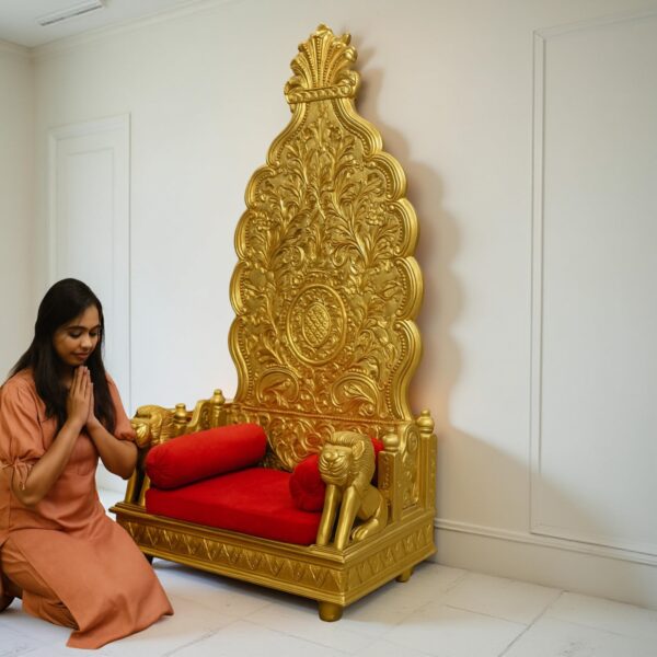 Guruji Chair Singhasan in Teak Wood & Antique Gold Duco Paint
