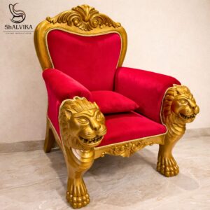 Wooden Guruji Chair with Lion Faces