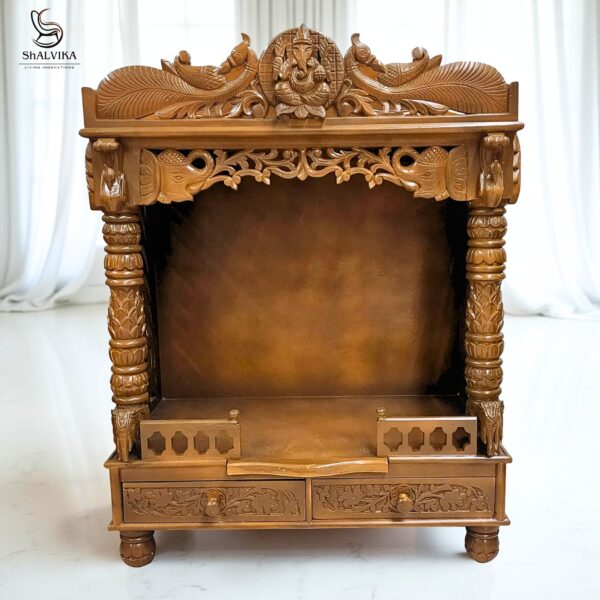 Peacock Design Wooden Mandir by Shalvika Living Innovations in teak wood
