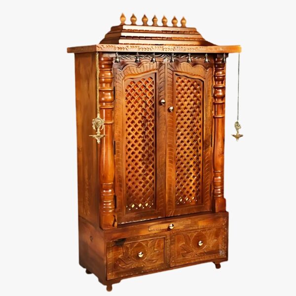 South Indian Style Teak Wooden Handcrafted Designer Mandir - Image 4