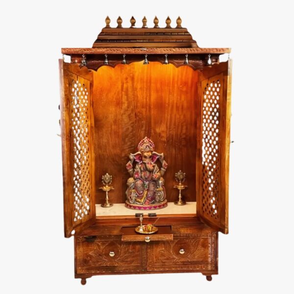 South Indian Style Teak Wooden Handcrafted Designer Mandir - Image 3