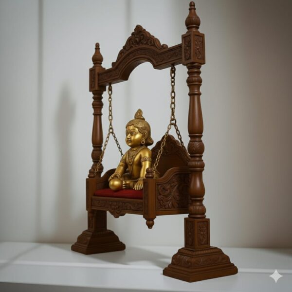 Teak Wooden Carved Designer Laddu Gopal Jhula