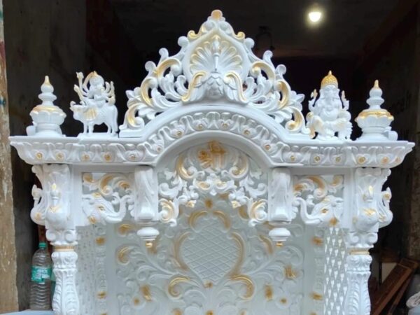 Wooden Handcraffted Designer Temple in White duco with gold highlighting - Image 4