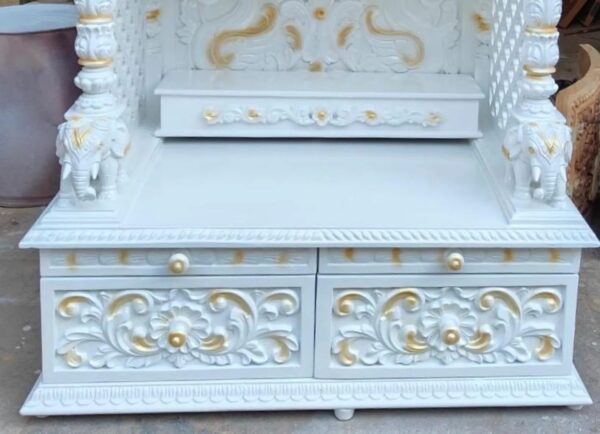 Wooden Handcraffted Designer Temple in White duco with gold highlighting - Image 5