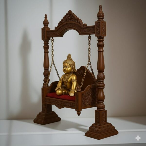 Teak Wooden Carved Designer Laddu Gopal Jhula