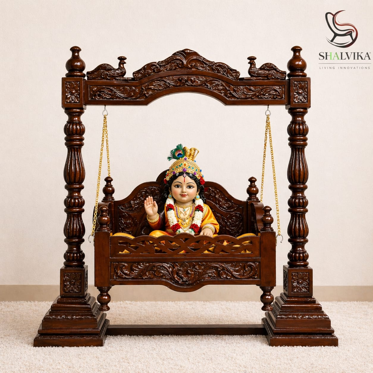Carved Wooden Laddu Gopal ka Jhula