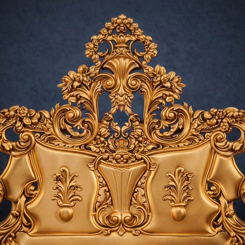 Fully Carved Round Bed Design in Antique Gold