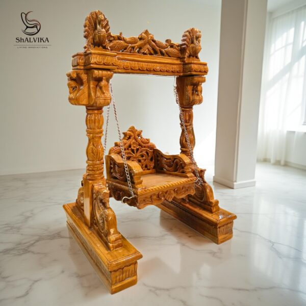 Wooden Laddu Gopal Jhula in Natural Polish - Image 3