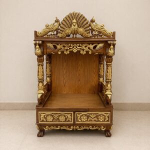Peacock Design Mandir in Natural Finish