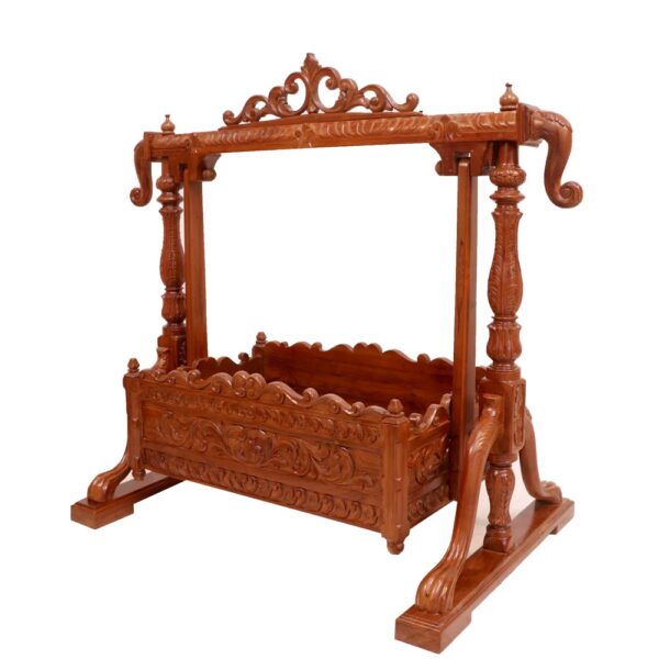 Handmade Teak Wooden Baby Cradle in Natural Brown Finish By Shalvika Living Innovations - Image 2