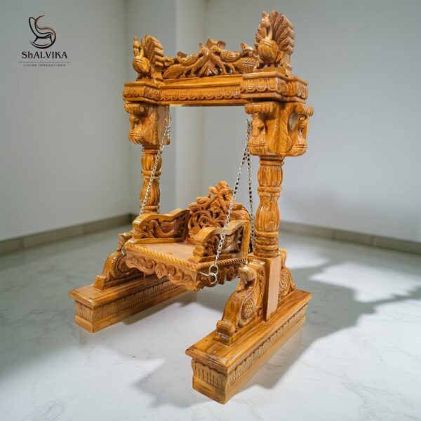 Wooden Laddu Gopal Jhula in Natural Polish