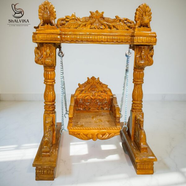 Wooden Laddu Gopal Jhula in Natural Polish