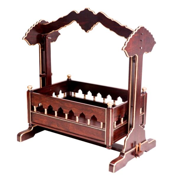 Antique Vintage Wooden Carved Handmade Baby Cradle - Image 5
