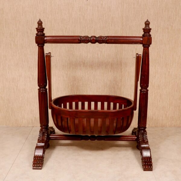 Handcrafted Traditional Teak Wood Baby Cradle with Natural Wood Finish – Shalvika Living Innovations - Image 4
