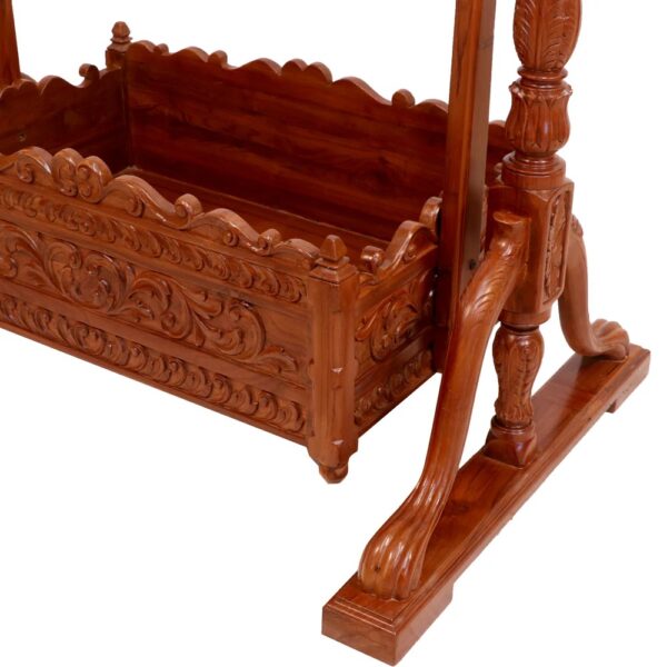 Handmade Teak Wooden Baby Cradle in Natural Brown Finish By Shalvika Living Innovations - Image 8