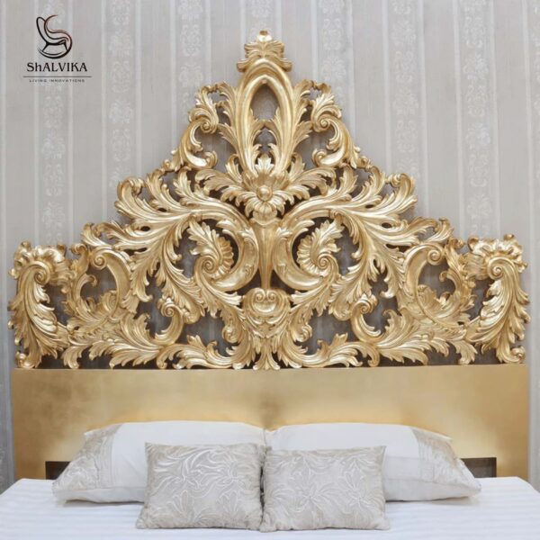 Royal Golden Wooden Bed – Handcrafted Teak Wood Furniture by Shalvika Living Innovations
