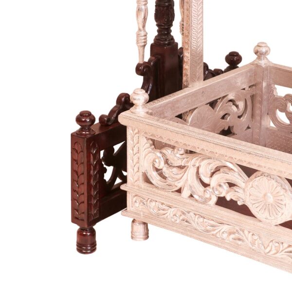 Antique White Metal Coated Teak Wooden Cradle - Image 3