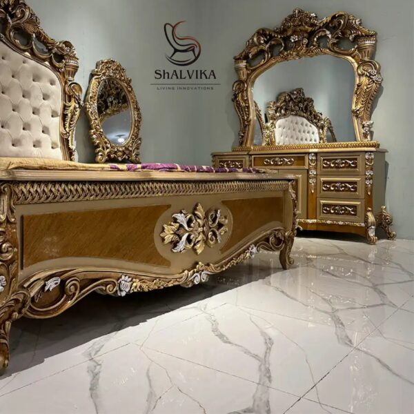 Royal Luxury Handcarved Wooden Bedroom Furniture Set – Premium Solid Wood Designer Furniture by Shalvika Living Innovations